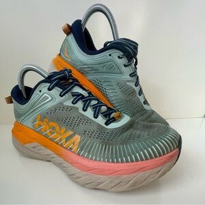 Hoka Mint Green and Orange Cushioned Bondi 7 Running Sneakers Women’s Size 8